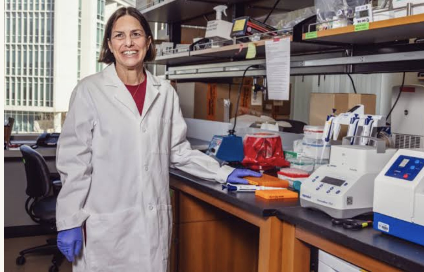 Marlena Fejzo at a laboratory bench in her research lab